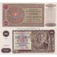 1000 Korun Slovenských 1940 serie 6R4 - Protektorát  perf - 1000Kčs